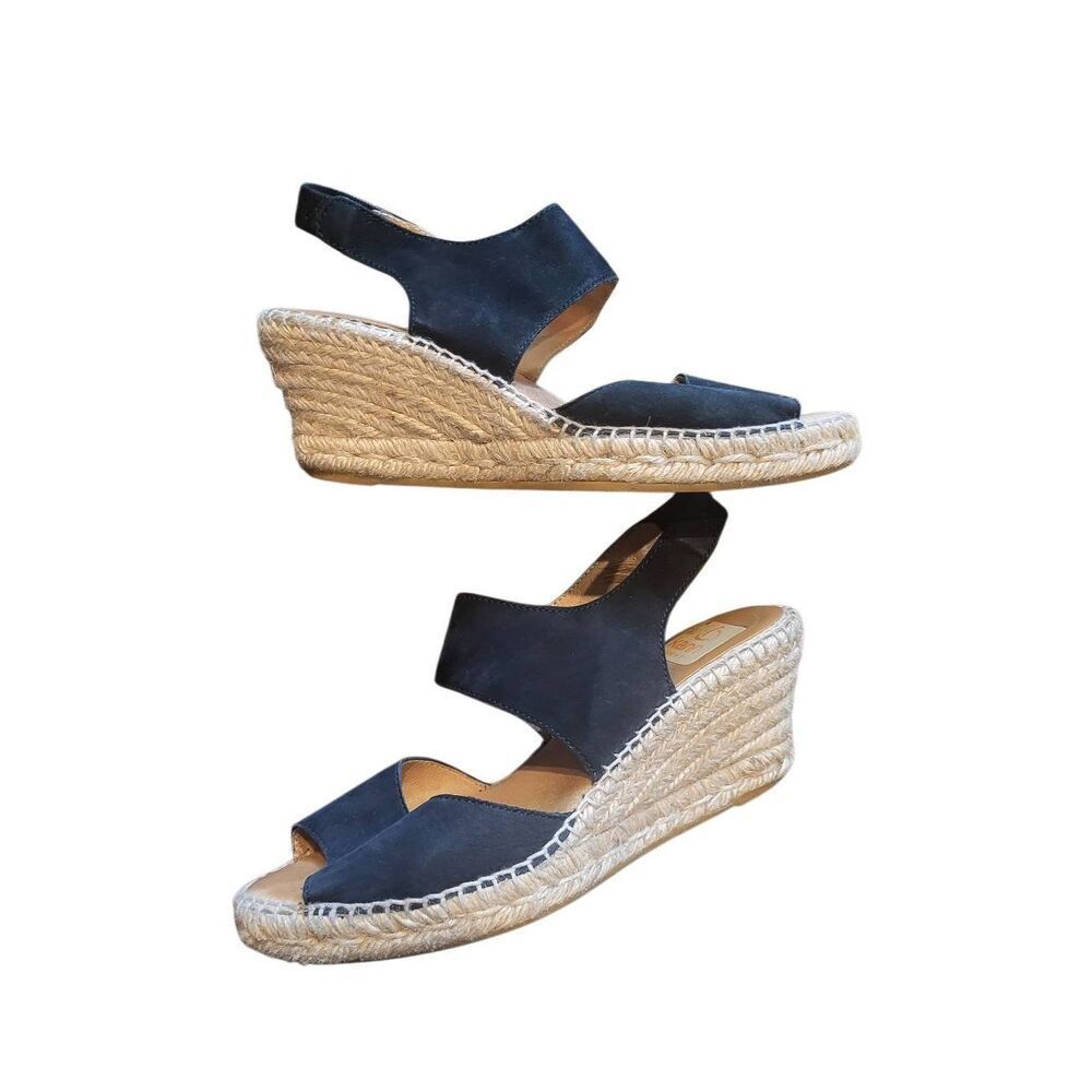 Kanna Sandals Women's 7.5 Black Tan Wedge High Heel Espadrille Leather Spain